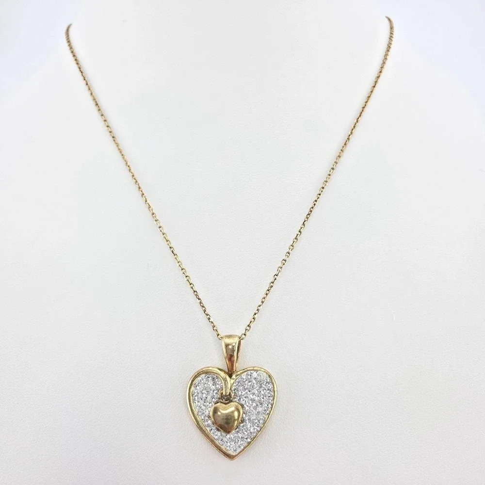 MOM JORDAN Heart Necklace 925 Sterling Silver Pave' Crystals Gold Overlay 18